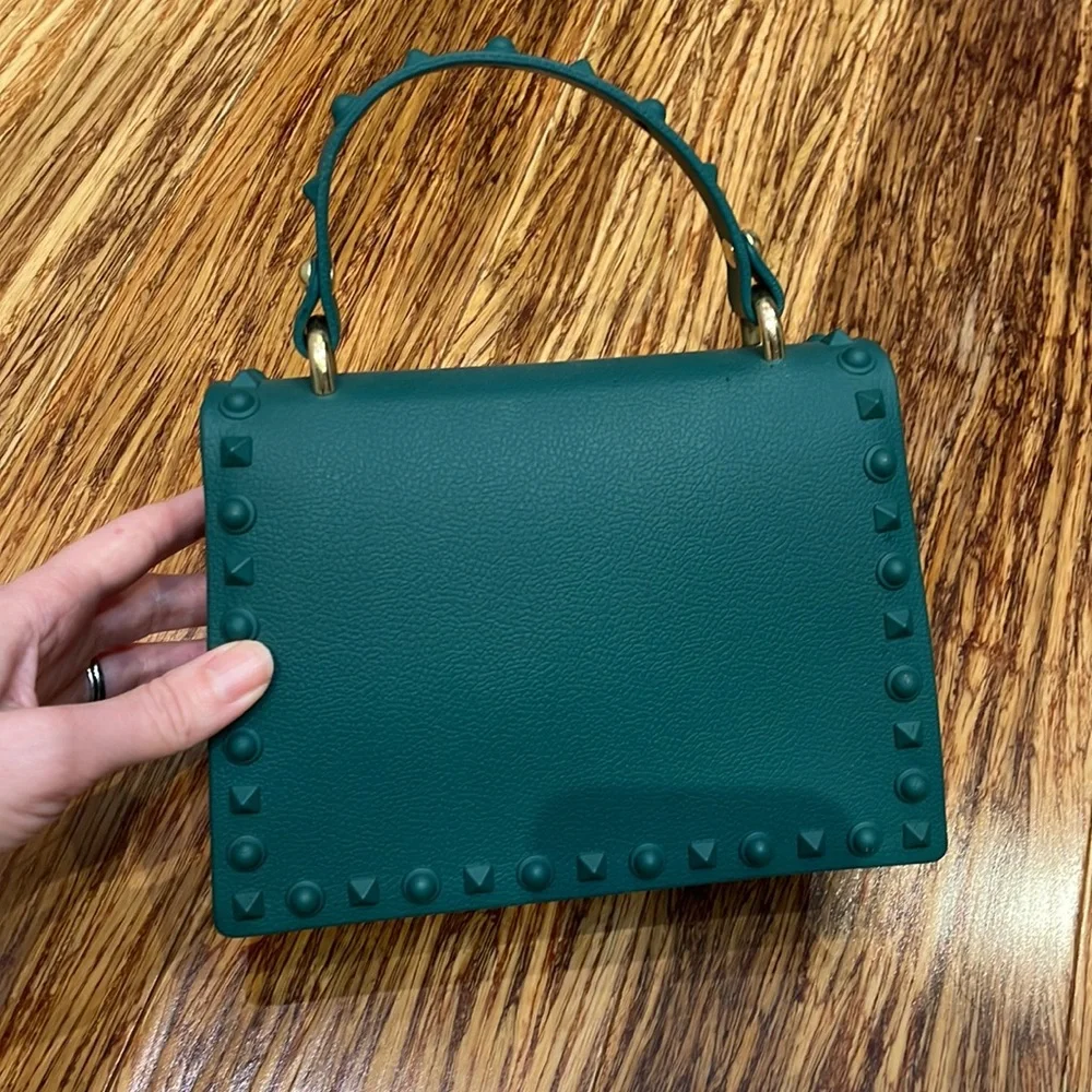 Forest green plastic jelly studded handbag NEW